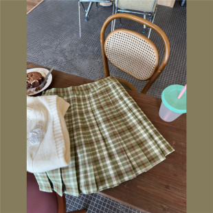 甜心轰炸机 绿色格子褶裙 美式