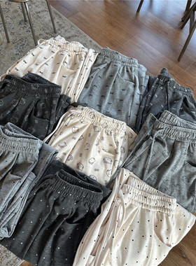 甜心轰炸机高腰阔腿裤女秋冬休闲裤宽松bf慵懒风kt猫灰色波点裤子