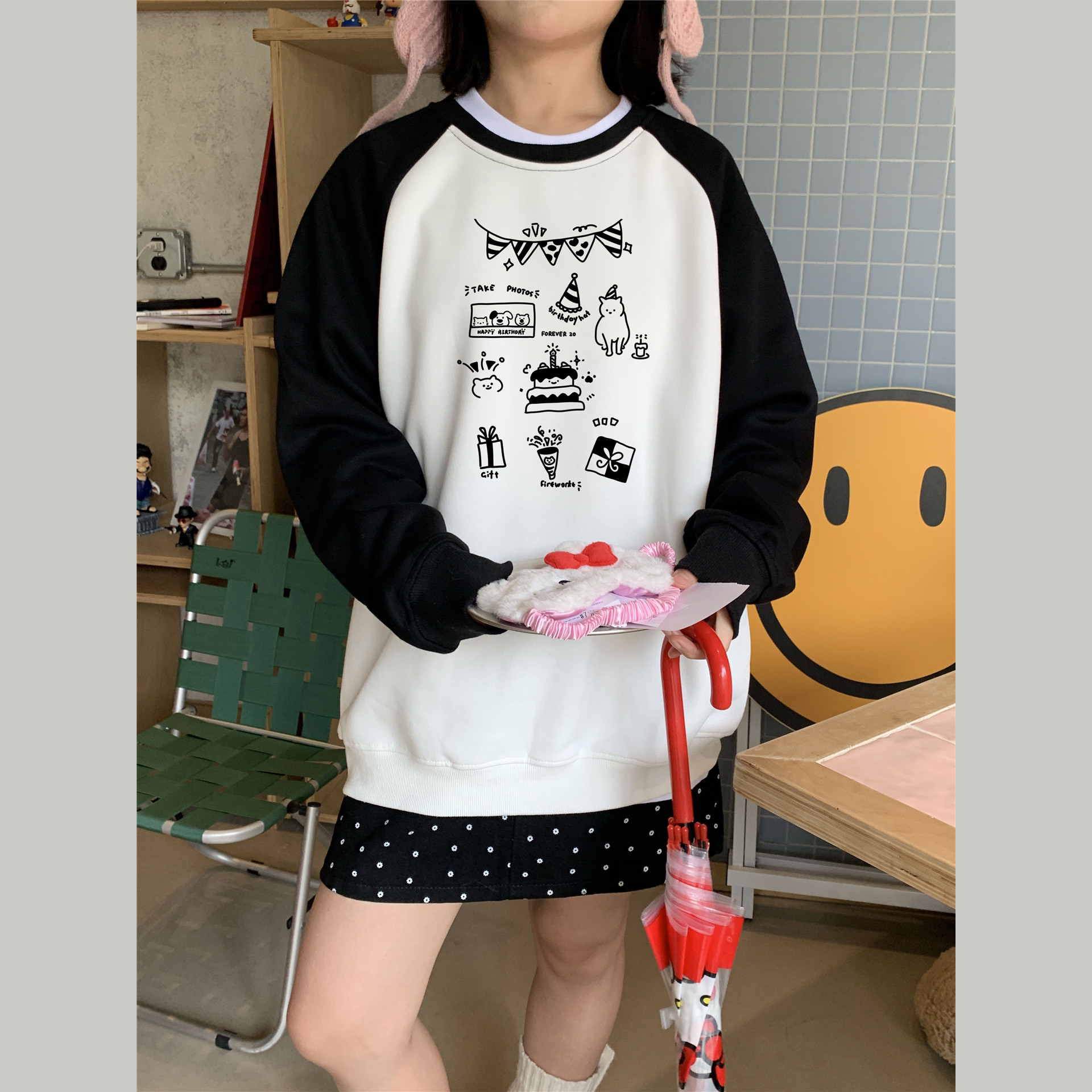 美式盐系简笔画可爱复古小狗卫衣
