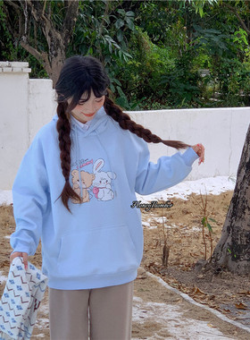 甜心轰炸机日系减龄可爱休闲宽松连帽卫衣女内搭加绒保暖打底上衣