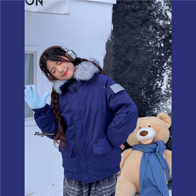 宽松休闲大毛领棉服外套