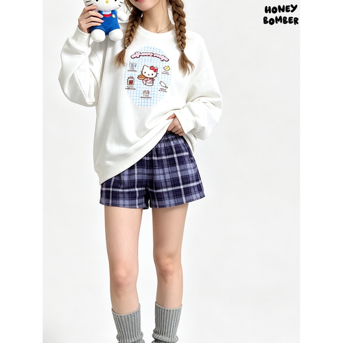 韩系可爱涂鸦蝴蝶结加绒卫衣女
