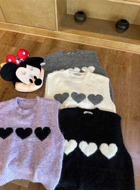 紫色美式学院爱心圆领针织马甲背心女秋季高级感叠穿马夹上衣ins