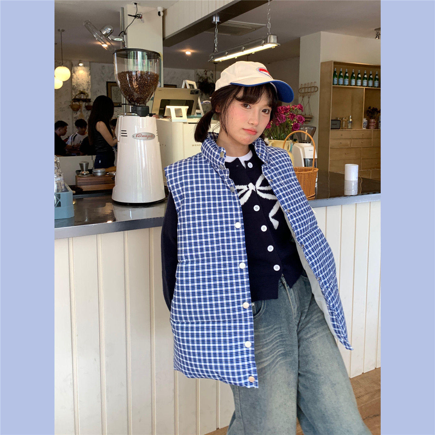 高级感超好看格子棉服马甲女秋冬