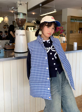 高级感超好看格子棉服马甲女秋冬