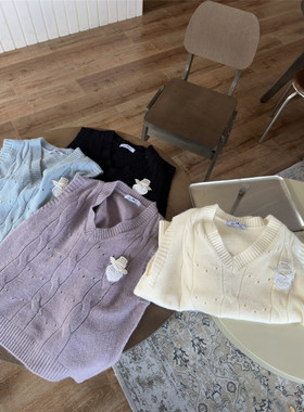 甜心轰炸机紫色百搭复古小众叠穿立体坑条毛线秋冬针织马甲背心