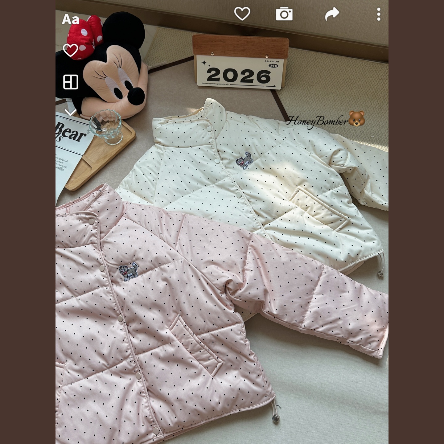 回馈!甜心轰炸机日系粉色波点少女立领羽绒棉服棉袄加厚保暖学生