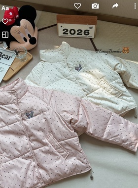 回馈!甜心轰炸机日系粉色波点少女立领羽绒棉服棉袄加厚保暖学生