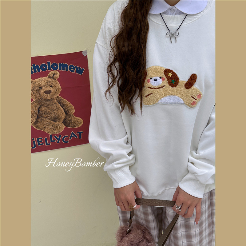 甜心轰炸机 重工刺绣小狗卫衣2025春季新款小众设计感套头上衣女