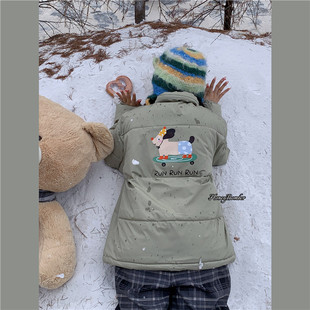 甜心轰炸机日系可爱小狗立领短款棉服外套女秋冬季休闲加厚棉衣