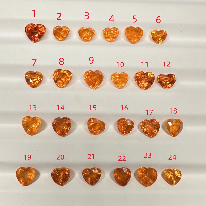 天然芬达石裸石锰铝榴石戒面耳环150/克拉起彩色宝石心形刻面