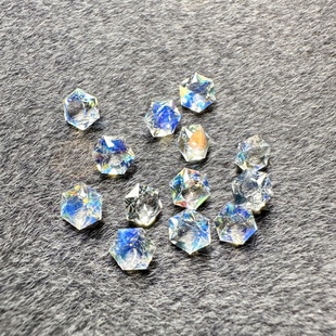 天然精选马岛彩虹月光石裸石六角形5mm尺寸刻面宝石彩宝