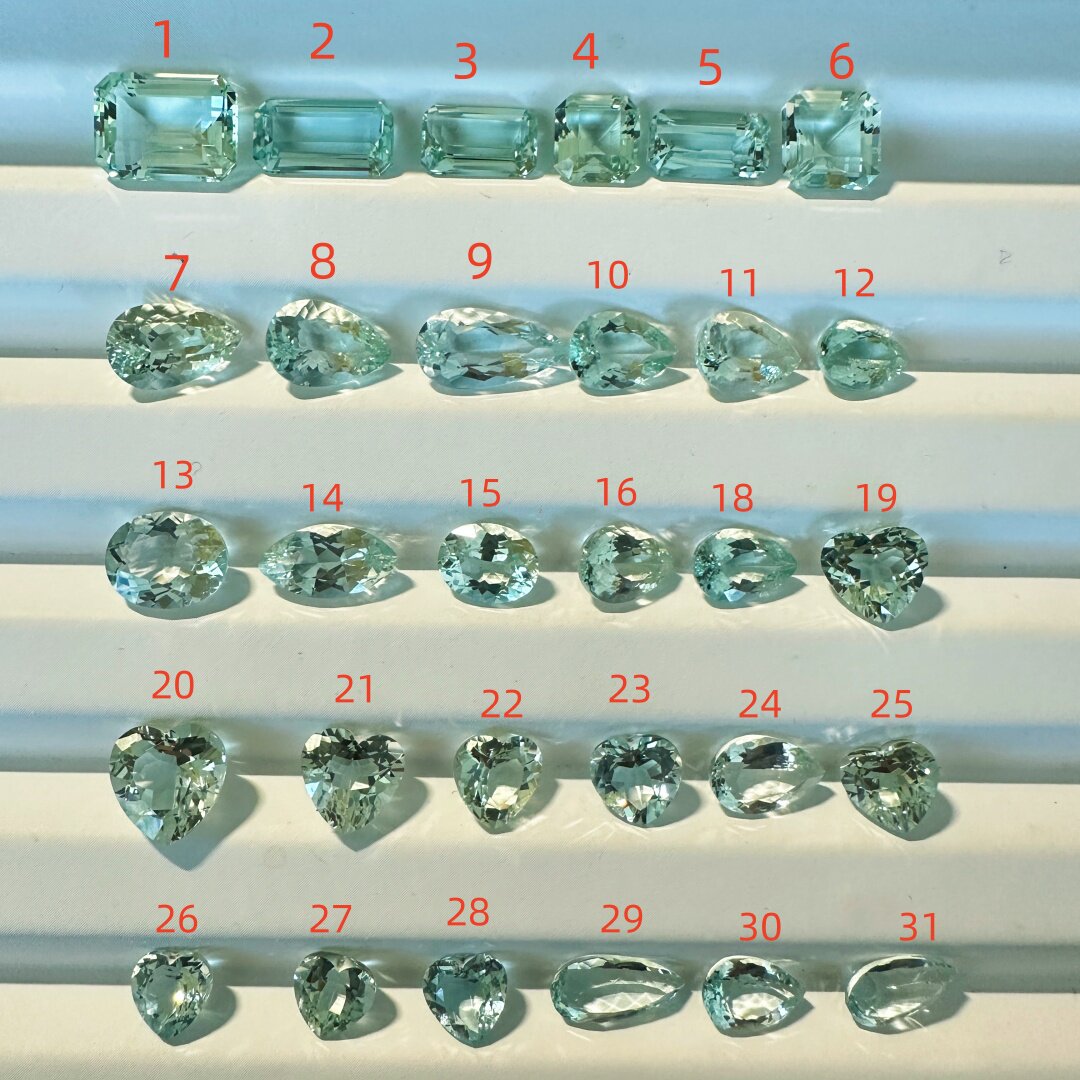 天然精品绿色海蓝宝裸石戒面水滴爱心70/克拉c3绿柱石晶体干净