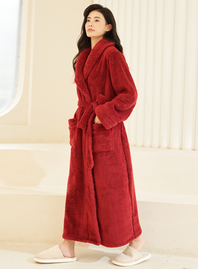 睡袍女秋冬长款珊瑚绒加厚加绒男士浴袍冬季法兰绒睡衣超长到脚踝