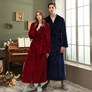 男睡衣 睡袍女法兰绒情侣保暖浴袍珊瑚绒加绒冬款 秋冬季 加厚加长款