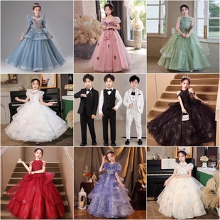 出租儿童礼服女童小主持人演出服高级感公主裙夏网纱蓬蓬裙子租赁