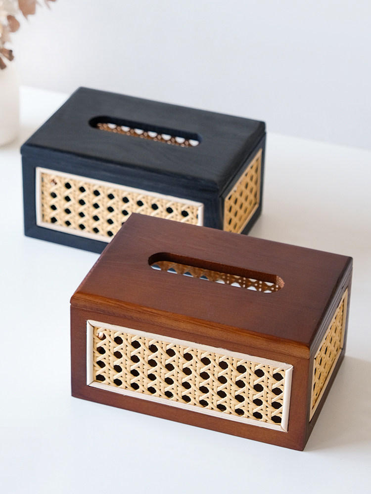 自然和覆古的藤纸巾盒家庭高看客厅咖啡桌实木彷藤纸巾收纳盒