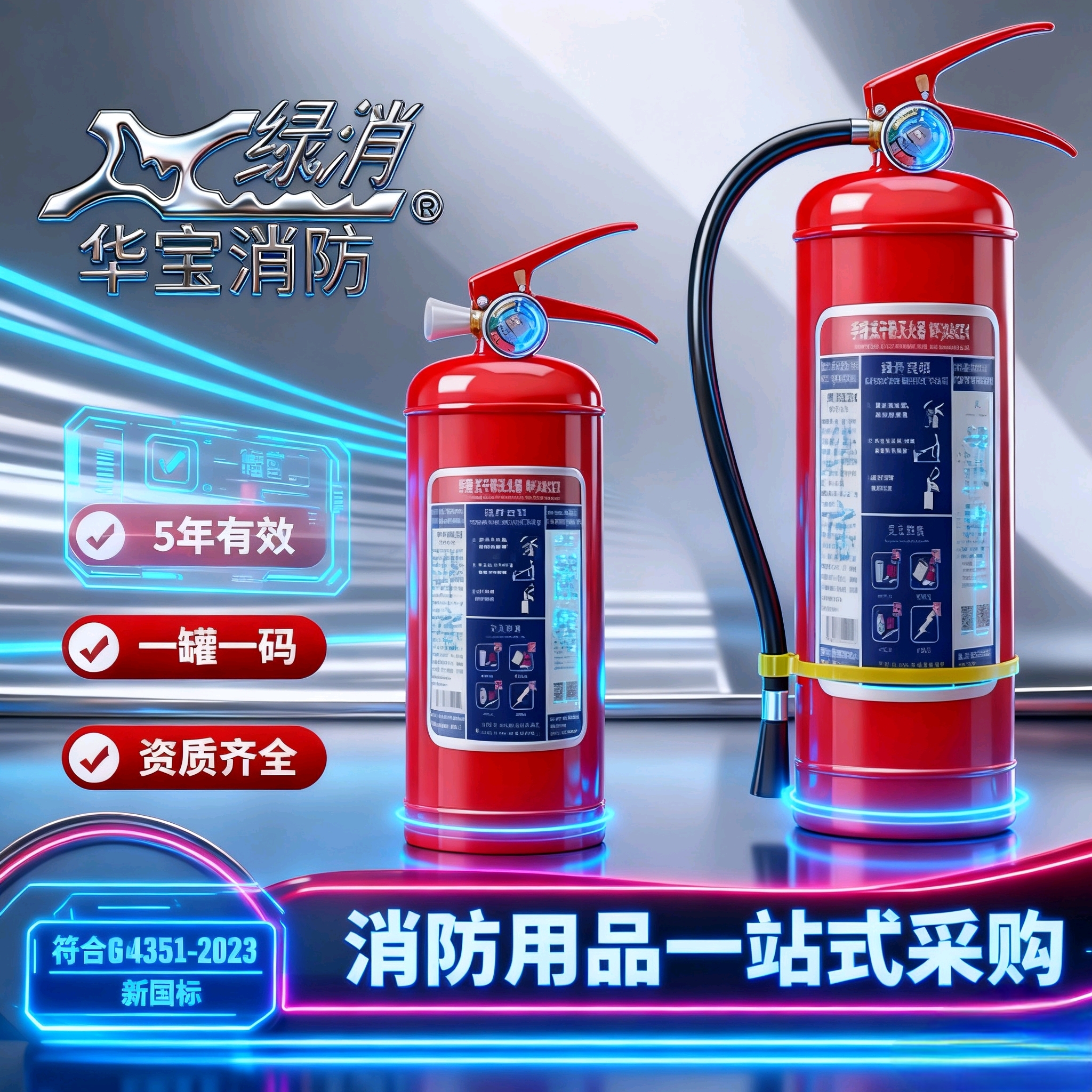 绿消华宝新国标手提式推车式干粉灭火器水基型二氧化碳灭火器4KG