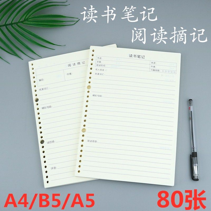 b5读书笔记采蜜替换80张活页纸