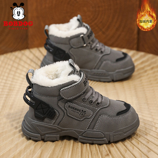 巴布豆男童鞋棉鞋冬季2025新款大小儿童二棉大棉加绒女防滑雪地靴