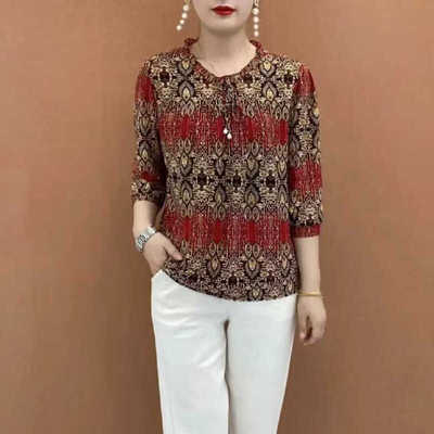 T恤休闲花边夏季七分袖减龄时尚