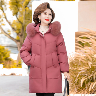 25冬装连帽加厚中长保暖棉服妈妈