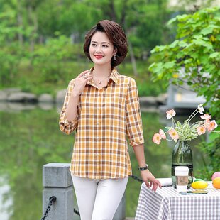 百搭时尚中老年女装中年妈妈装春夏衬衫上衣七分袖宽松大码衬衫