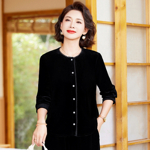 妈妈春装金丝绒开衫洋气中老年女装衬衫2025新款中年人长袖上衣
