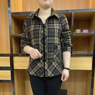 2025春装新款长袖格子衬衫休闲百搭中老年妈妈装短款衬衣春秋外套