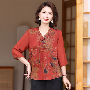 2025新款妈妈装夏季宽松短袖T恤中老年女装时尚洋气显瘦百搭上衣