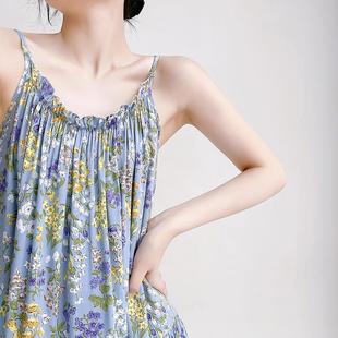 无袖 棉绸妈妈婆婆背心家居服连衣裙薄 睡裙女韩版 碎花中老年人夏季