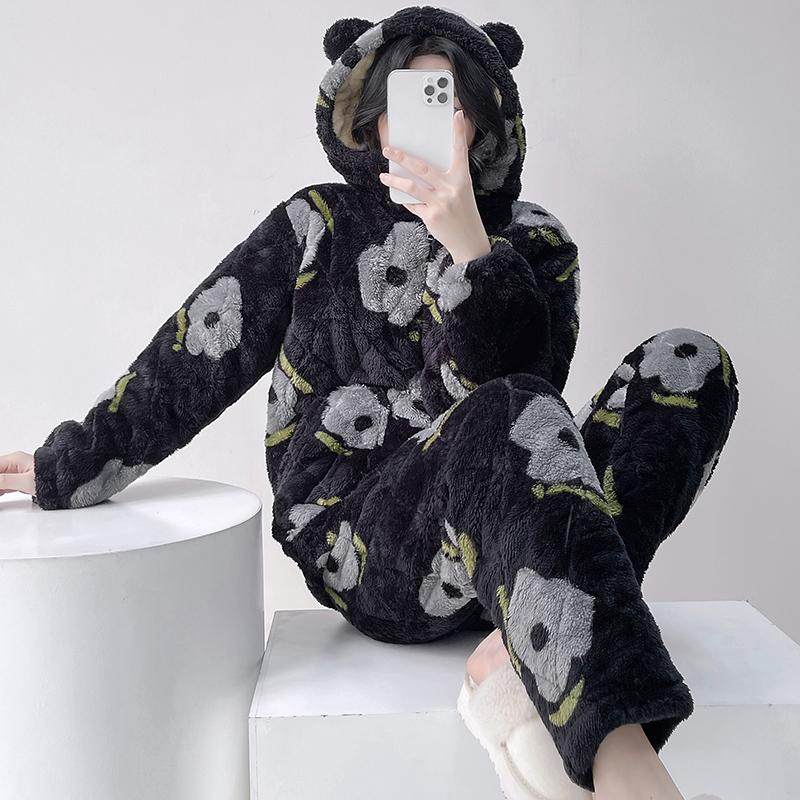 女生冬季睡衣24新款法兰绒大码加厚花朵三层夹棉可外穿家居服套装,女士内衣/男士内衣/家居服,睡衣/家居服套装,淘宝优惠券,粉丝福利购,淘宝优惠卷