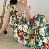 海边度假睡裙女夏季 棉绸睡衣碎花高级感连衣裙甜美可外穿人造棉裙