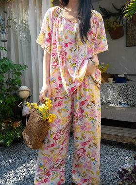 睡衣女夏棉绸卡通可爱短袖