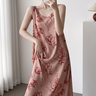 甜美印花棉绸睡裙女夏季薄款无袖中长款可外穿家居服高级感背心裙