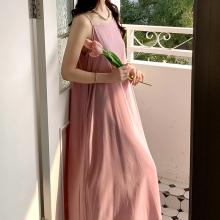 棉绸睡裙女夏季高级感吊带睡衣女款宽松大码胖mm家居服吊带连衣裙