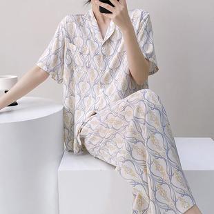 法式 薄 慵懒风睡衣女春夏季 棉绸宽松碎花高级感小众绵绸家居服套装