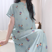 女士可外穿休闲旗袍家居服高级感 薄款 新中式 国风睡裙复古棉绸短袖