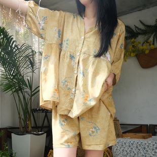 可外穿人造棉国风新中式 2025新款 薄款 套装 家居服 睡衣女夏棉绸短袖