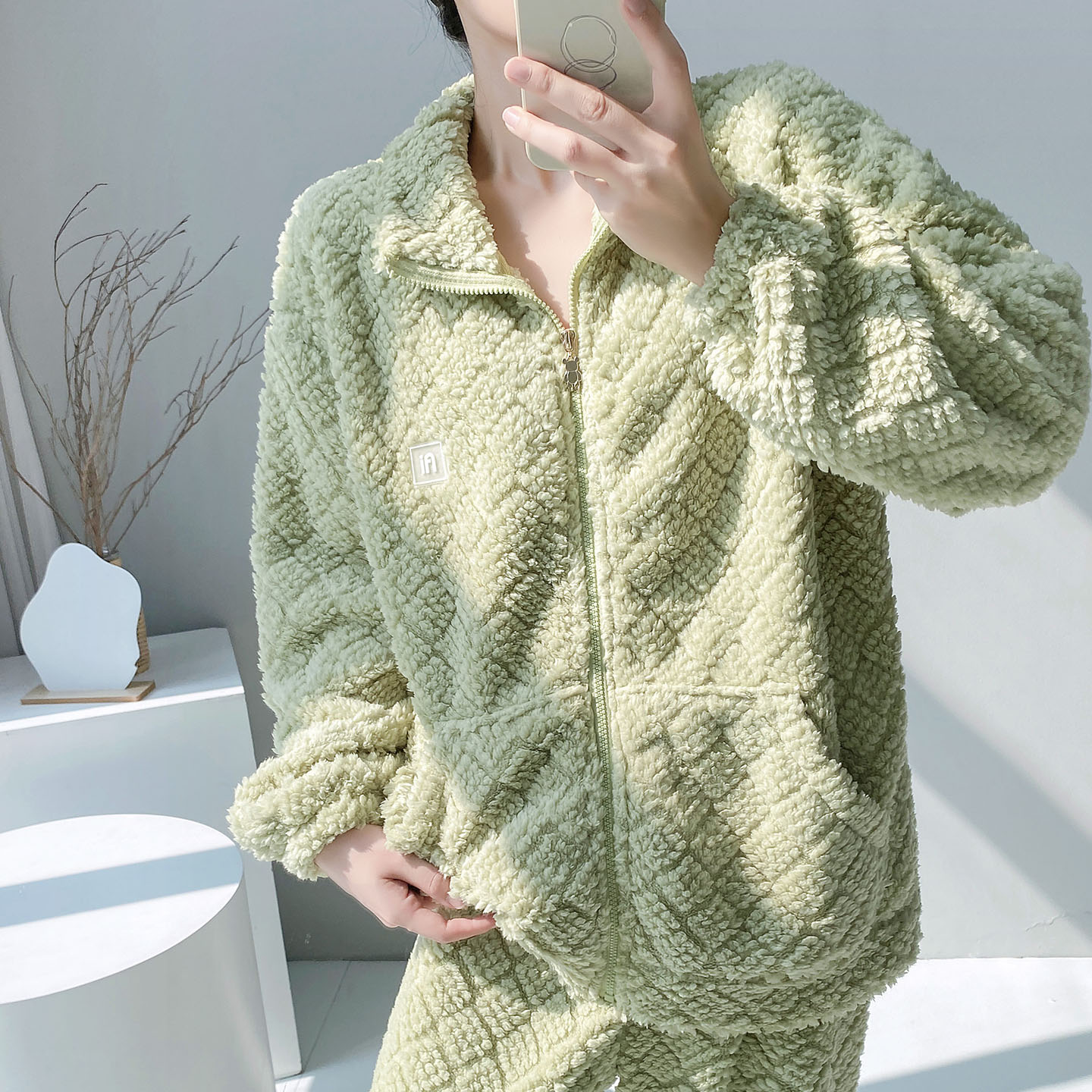闺蜜法兰绒睡衣女冬季加厚保暖拉链立领珊瑚绒家居服套装可外穿秋