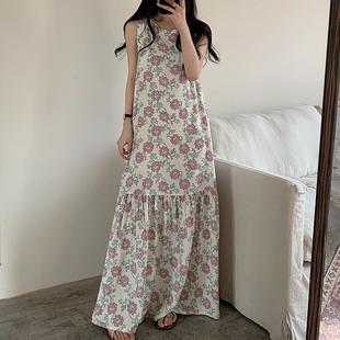 少女沙滩裙公主风2025年新款 韩系甜美碎花棉绸睡裙夏季 高级感长裙
