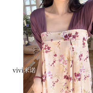 改良汉服短袖绵绸睡裙女夏季棉绸可外穿仙气人造棉家居服国风裙子