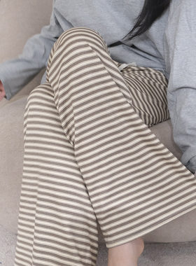 25新款条纹休闲裤女宽松显瘦百搭睡裤直筒阔腿垂感长裤家居裤秋冬