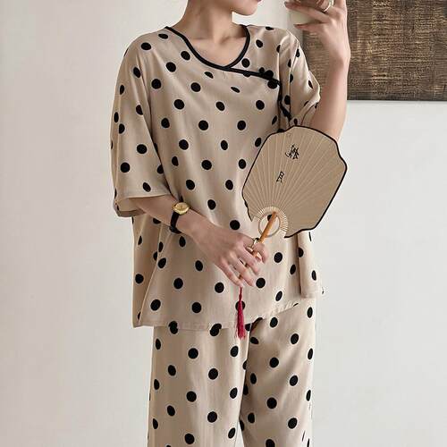 睡衣女夏天人造棉绸薄款