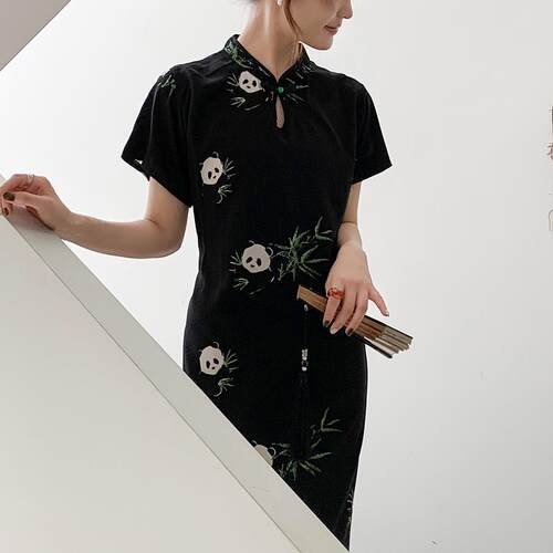 棉绸连衣裙盘扣日常可穿春夏优雅