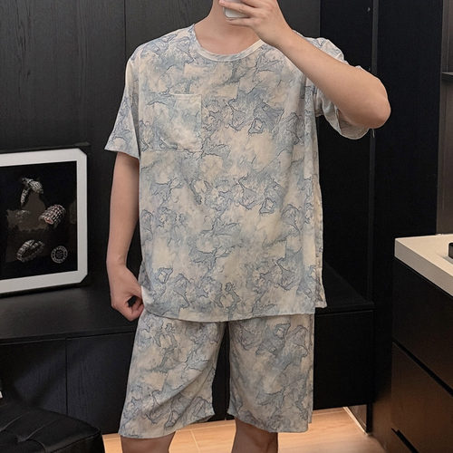 男士夏季棉绸凉感宽松睡衣套装