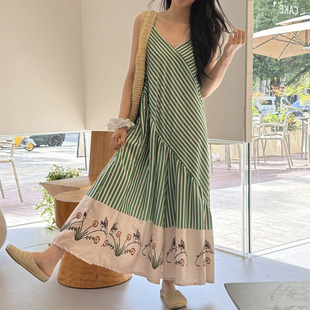 裙裤棉绸睡衣女春秋夏季薄款可外穿家居服人造棉度假风甜美沙滩裙