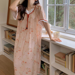 甜美可爱碎花睡裙女夏季短袖薄款短袖可外穿国风绵绸裙宽松家居服