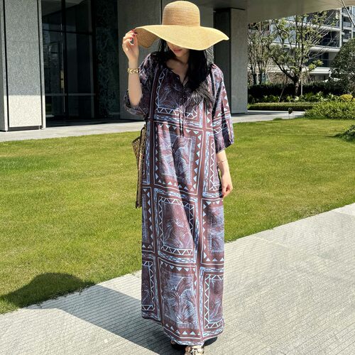 夏季棉绸印花短袖带胸垫睡裙