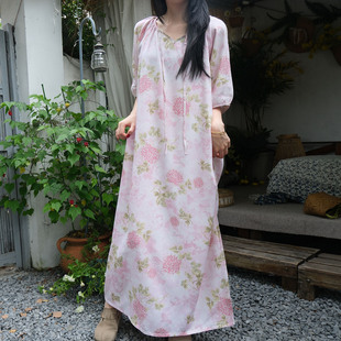 新中式国风睡裙女夏棉绸带内衬高级感睡衣宽松大码家居服薄款长裙